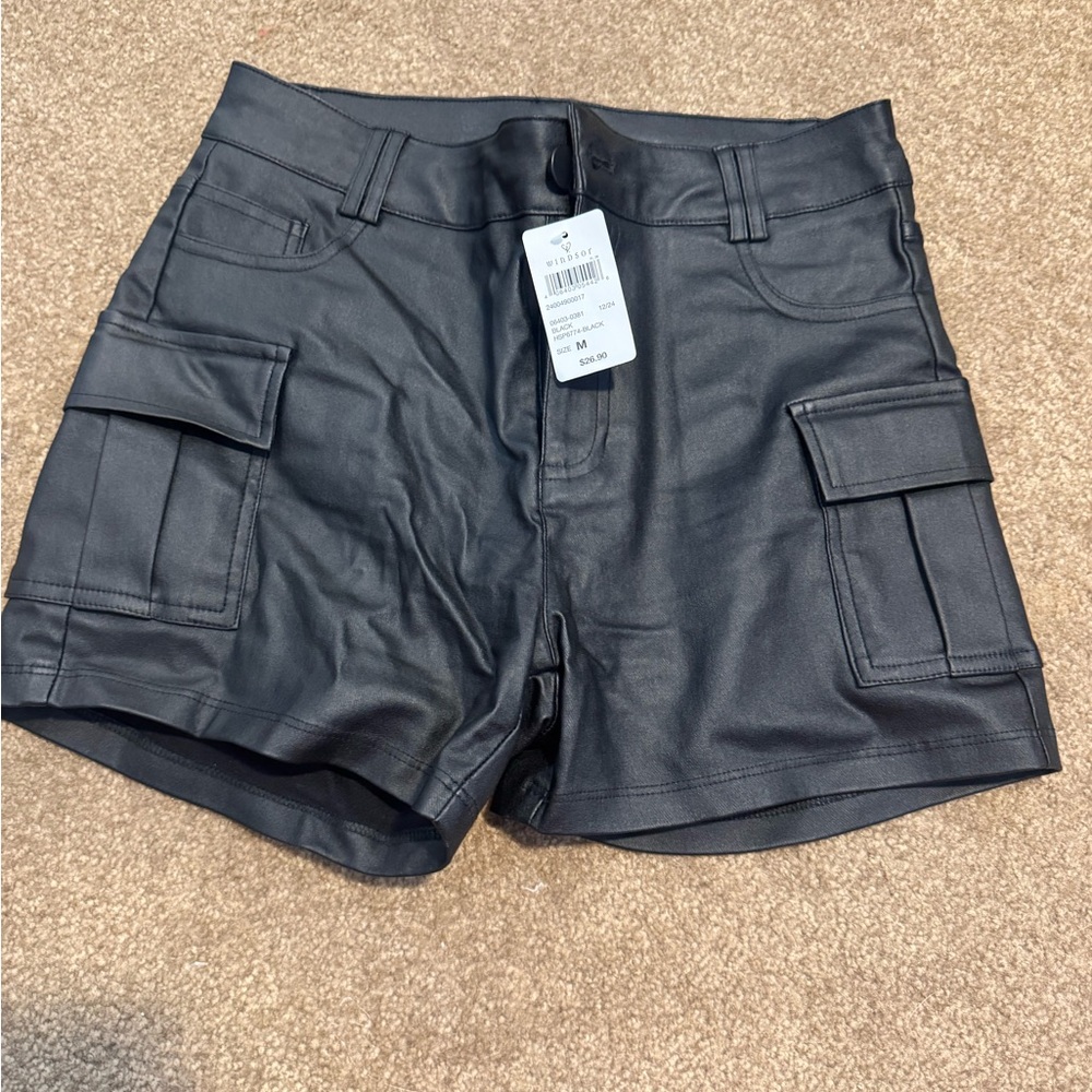Windsor Black Faux Leather Cargo Shorts
